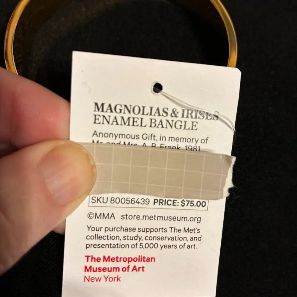 Magnolia & Irises MET Museum enamel bangle 18k gold plate - Picture 5 of 5